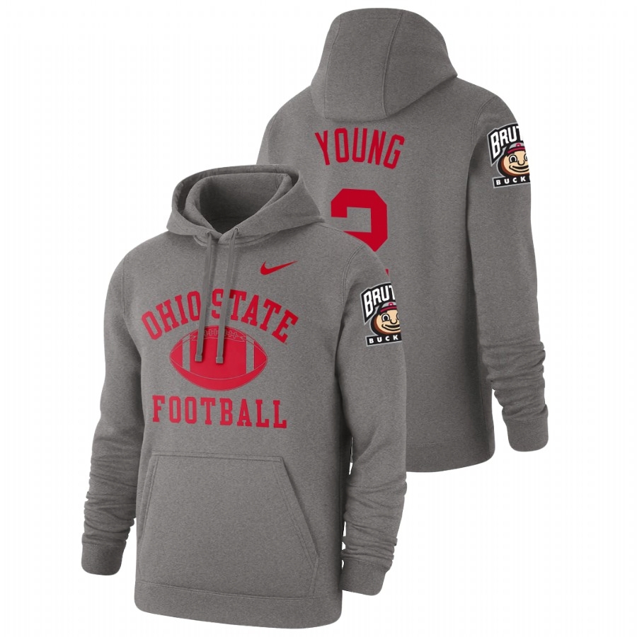 Ohio State Buckeyes Men's NCAA Chase Young #2 Heathered Gray Retro Pullover College Football Hoodie NJC7449OK
